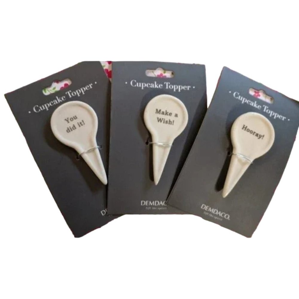 NEW Demdaco Cupcake Toppers Set of 3 Ceramic Reusable